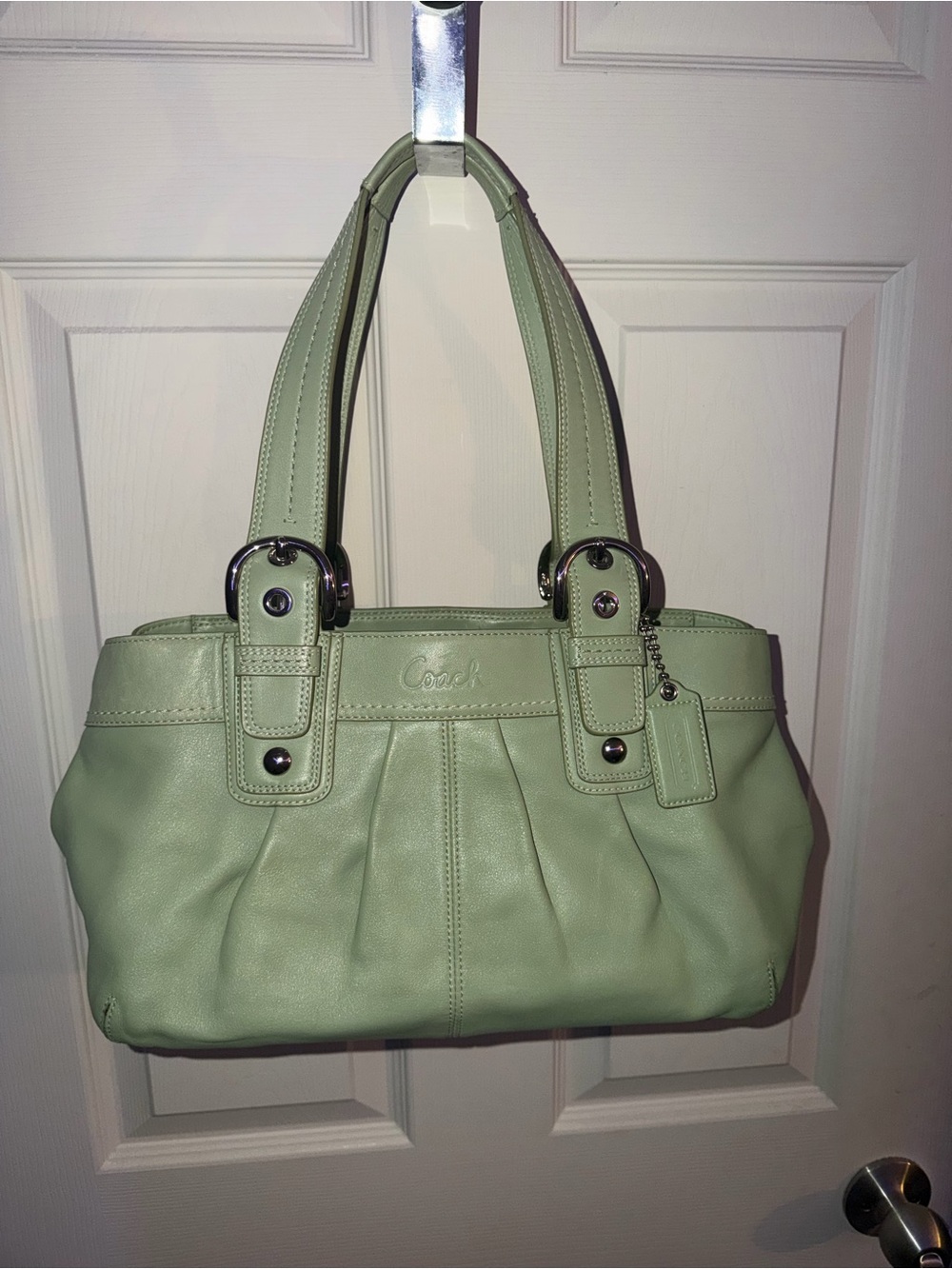 Vintage Y2K Coach soho hamptons pleated Sage Green Pebbled Leather Shoulder Bag